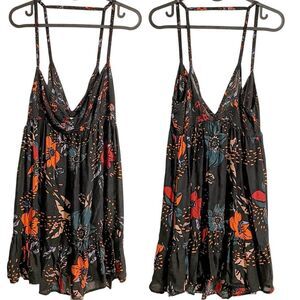 Free People Cowl Neck Camisole Top Floral Black S